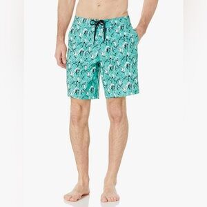 Amazon Essentials Men’s Board Shorts Swim Trunks XXL Turquoise Green Leaf NWT